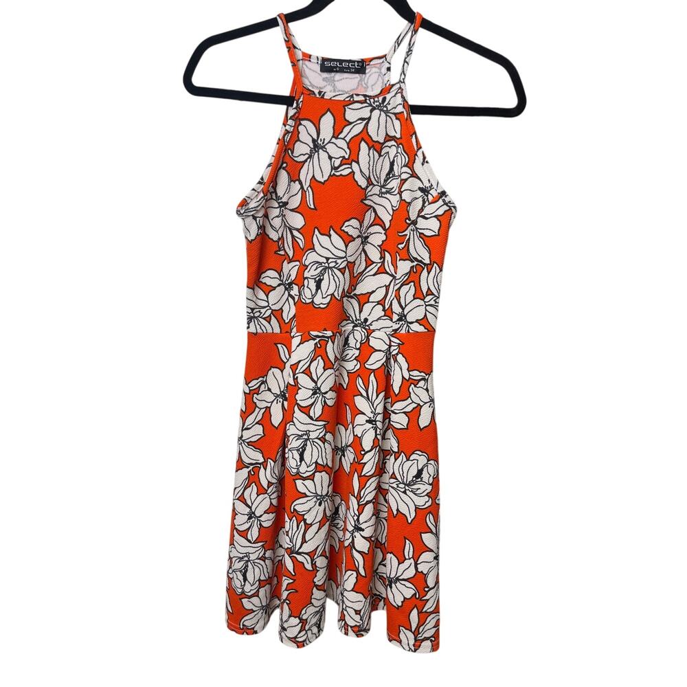 Y2K Floral Print Orange Halter Dress Size S